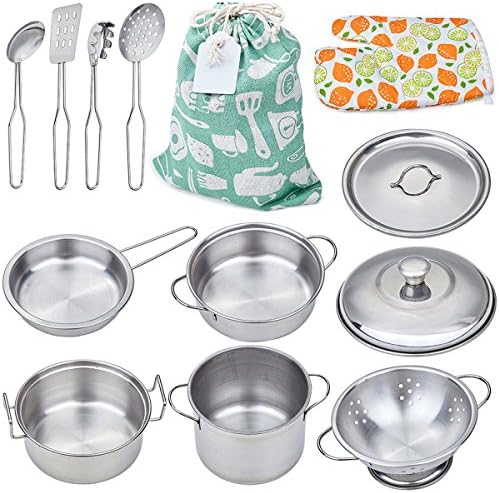 Play Pots and Pans Toys for Kids - Kitchen Playset Pretend Cookware Mini Stainless Steel Cooking Utensils Development Toys for Toddlers & Children Ages 3 Years and up