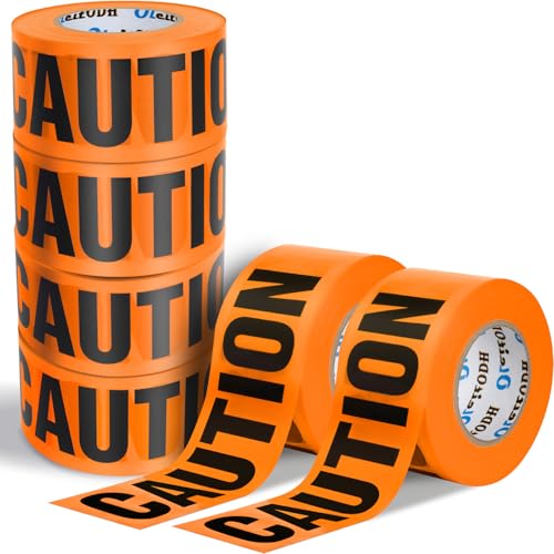 Orange Caution Tape 6 Pack, 3inch x 1000 ft, Halloween Decoration Party Tape Bulk, Waterproof Construction Warning Safety Tape for Danger/Hazardous Area, Barricade Harzard Tape