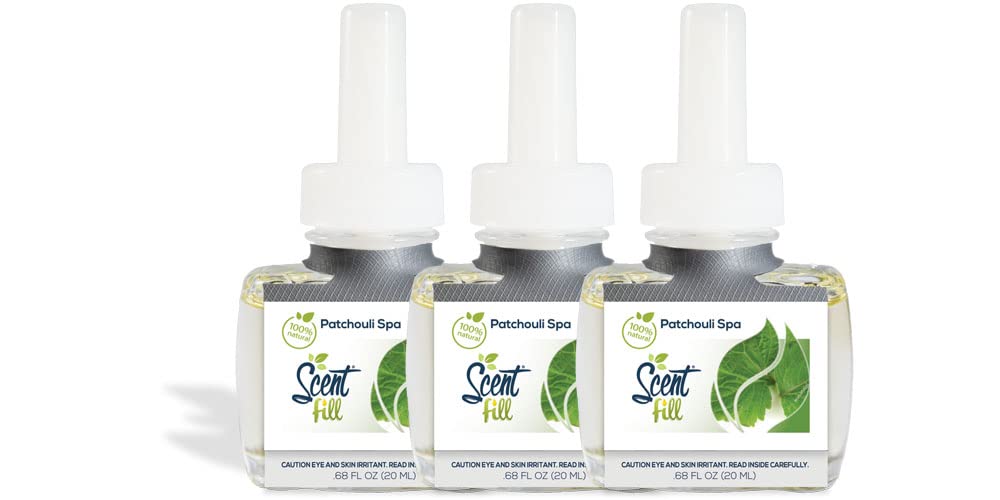 Scent Fill 100% Natural Patchouli Spa Plug in Air Freshener, Scented Oil Refills, 3 Refills