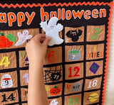 Happy Halloween Advent Countdown Calendar Decoration for Kids and Family by My Growing Season | Wall Hanging Fabric Decor with Detachable Friendly Ghost Finger Puppet