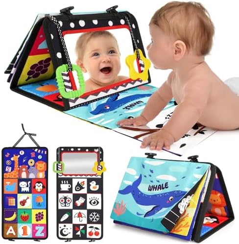 URMYWO Tummy Time Toy - Black and White High Contrast Baby Toys for Newborn - Baby Visual Stimulation Mirror - Montessori Sensory Crinkle Toy for Infant 0-3-6-12 Months - Shower Gift Stocking Stuffers
