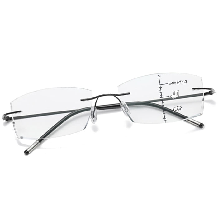 Photochromic Progressive Multifocal Reading Glasses Men Women Blue Light Blocking Rimless Transition Glasses Diamond Cut Multifocus Readers Anti Eye Strain titanium Eyeglasses Spring Hinge (3.0)