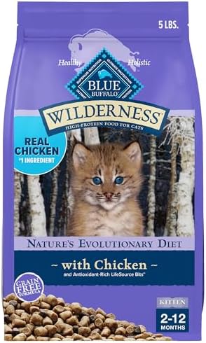 Blue Buffalo Wilderness Natural Kitten Dry Cat Food, with DHA and ARA to Support Brain and Eye Development, High-Protein and Grain-Free Diet, Chicken, 5-lb. Bag