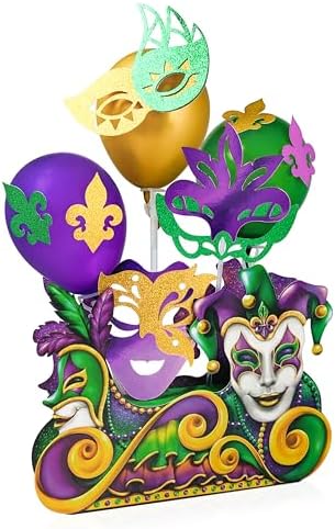 Cheerland Mardi Gras Decoration Mask Centerpiece Fat Tuesday Party Supplies Table Decorations Masquerade Carnival Decor Balloon Display for Mardi Gras Party Parade and Festival Accessories