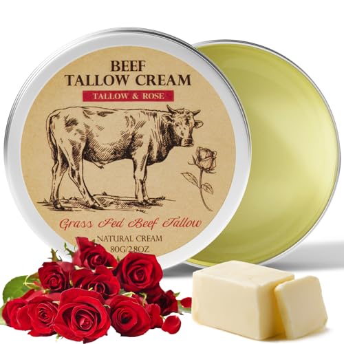 Beef Tallow, Beef Tallow for Skin, Beef Tallow Moisturizer, Organic Beef Tallow Balm for Face Moisturizer Grass Fed for All Purpose Balm, Natural Beef Tallow Lotion for Skin Care (2.5oz)
