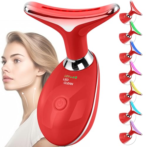 Red-Light-Therapy-for-Face and Neck, Face 𝖲 culpting Wand Facial Massager with 7 Color (Red)