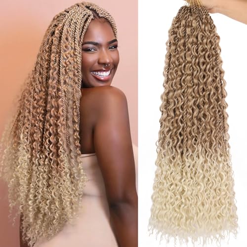 9 Packs 24 Inch Boho Senegalese Twist Crochet Hair with Curly Ends Ombre Blonde Bohemian Island Twist Crochet Braids for Black Women Pre-Twisted Crochet Twist Braiding Hair Extensions T27613#