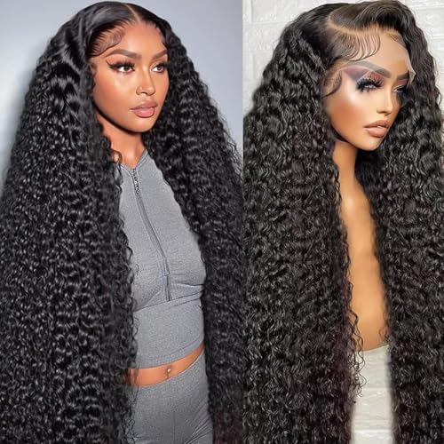 36 Inch Deep Wave Lace Front Wigs Human Hair 200 Density 13x6 HD Transparent Lace Front Wigs Human Hair Pre Plcked Curly Human Hair Wig for Women Deep Wave Frontal Wigs Human Hair with Baby Hair