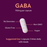 BESTVITE GABA 750mg per Capsule (240 Vegetarian Capsules) (120 x 2) - No Stearates - No Fillers - Vegan - Gluten Free - Non GMO