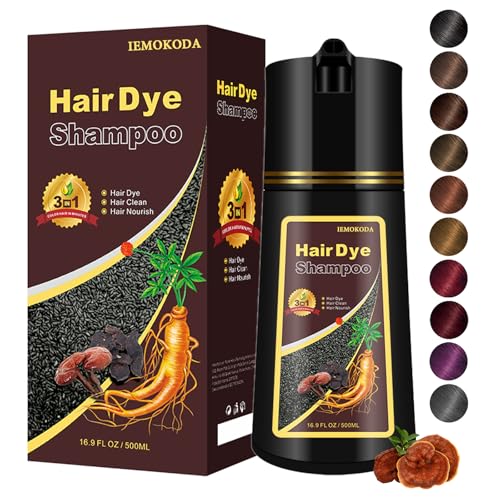 Hair Dye Shampoo, Semi-permanent Hair Color, Gray Hair Coverage Dye Shampoo, Hair Color Shampoo for All Hair Types, Easy to Use, Suitable for Home and Salon (Black)