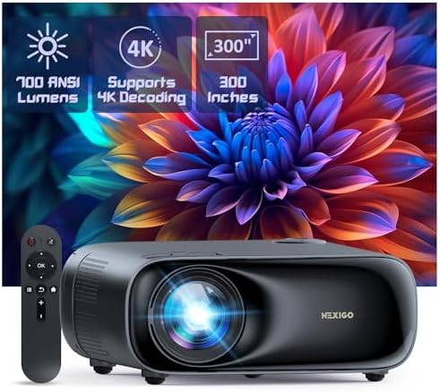 NexiGo PJ40 (Gen 3) Projector with WiFi and Bluetooth, D65 Calibrated, Native 1080P, 4K Supported, Projector for Outdoor Movies, 20W Speakers, Home Theater, Compatible w/TV Stick,iOS,Android (Renewed)