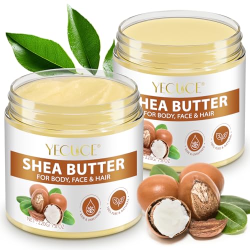 2PC Raw Shea Butter - Pure Organic Shea Butter Raw Organic for Hair and Body, Unrefined Shea Butter to Make Lotion for All Skin Types, Body Butter and Shea Butter Soap, DIY Lip Balm