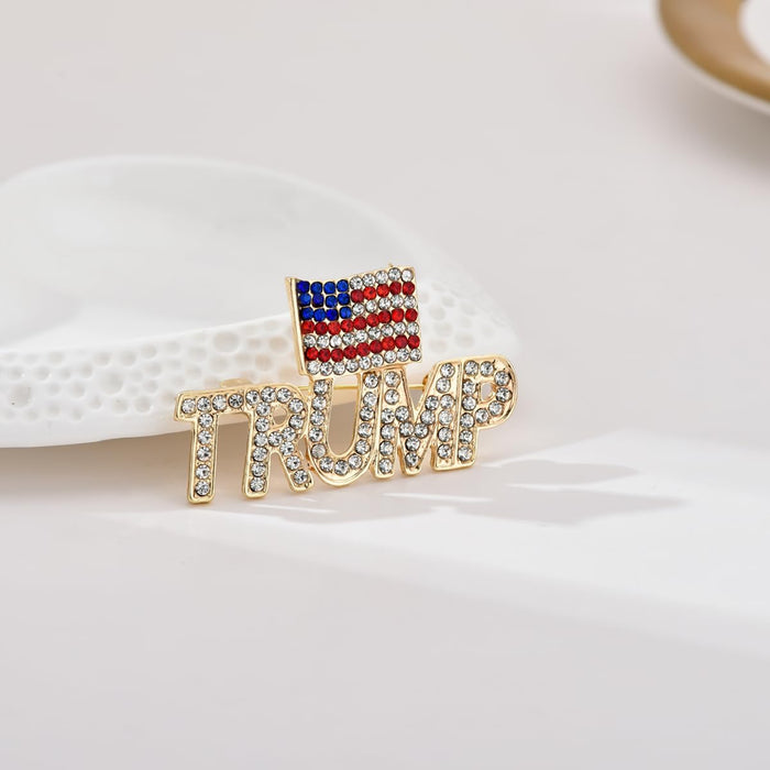 Crystal Trump Pins with The USA Flag,Rhinestone Trump Lapel Brooches Souvenir for United States of 2024 Presidential Election Trump Maga Merchandise