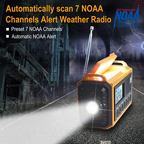 Raynic Emergency Radio, 5000mAh/18500mWh Weather Radio, Solar Hand Crank Radio with AM/FM/SW/NOAA Alert, Cell Phone Charger, Headphone Jack, Flashlight and SOS Siren