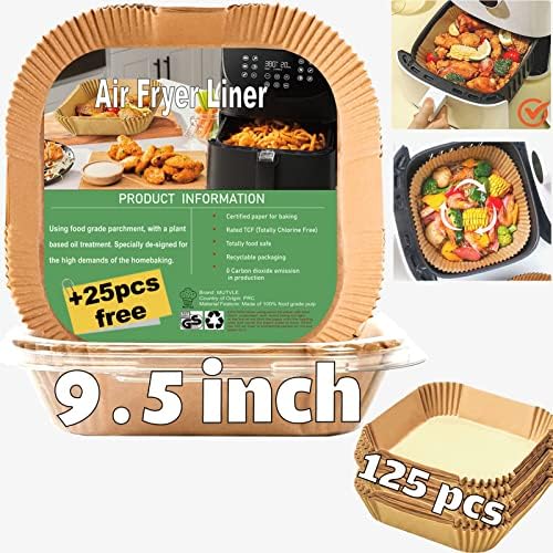 Air Fryer Liners for Power XL, Chefman 10QT 12QT Oven, Instant Pot Air Fryer, XL Disposable Air Fryer Paper Liners，Air Fryer Parchment Paper Liners 9.5 Inch Square, 125PCS Air Fryer Oven Liners