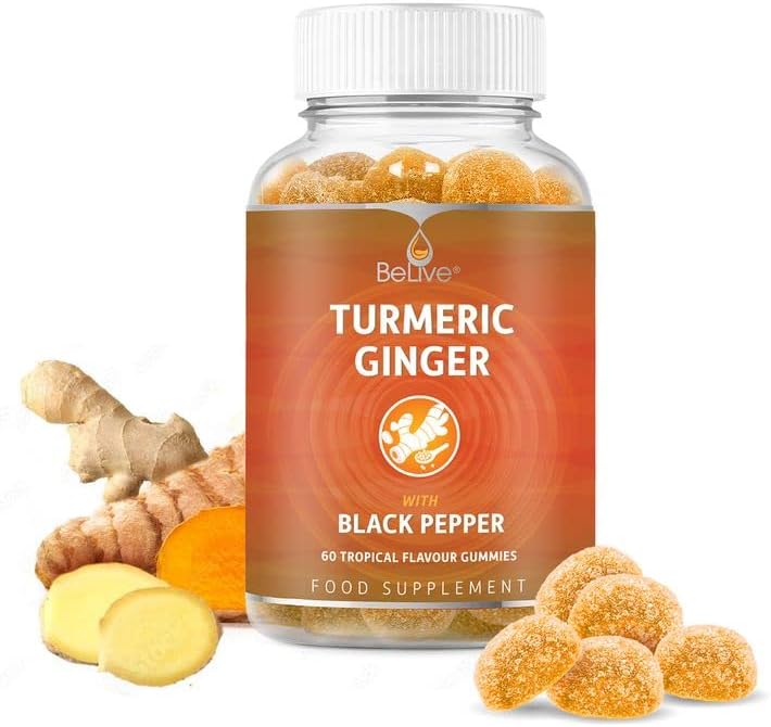 BeLive Turmeric Curcumin with Black Pepper & Ginger - 500 mg of Turmeric and Ginger Supplement for Immune Support, Healthy Skin, and Joint Health - Tropical Flavor | 60 Count