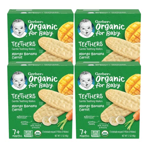 Gerber Organic Teethers Gentle Teething Wafers, Mango Banana Carrot 1 Count (Pack of 4)