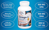 Omega-3 Extra Strength + Vitamin D3, Triglyceride Form, 1300 mg Omega-3, 600 DHA / 600 EPA, with 600 IU Vitamin D3