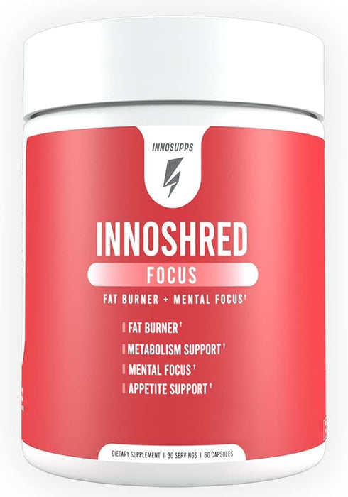 Inno Shred Day Time Fat Burner, 100mg Capsimax, Grains of Paradise, Organic Caffeine, Green Tea Extract, Appetite Suppressant, Weight Loss Support, 60 Veggie Capsules (60 Capsules, with Focus)