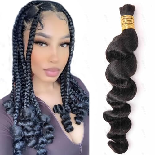 Loose Deep Wave Bulk Human Hair for Braiding No Weft Loose Deep Wave Bulk Human Braiding Hair Brazilian Virgin Human Hair Bulk for Boho Braids 100g(1 bundle/1pack) (22 Inch, Natural Color)