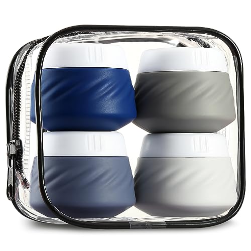 Gemice Travel Containers for Toiletries, Silicone Cream Jars TSA Approved Travel Size Containers with Clear Bag, Leak-proof Travel Accessories with Lid for Cosmetic Face Body Hand Cream (4 Pack)