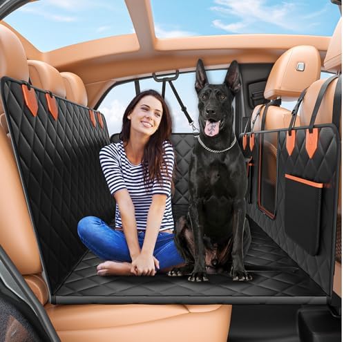 Hard Bottom Car Seat Cover for Dogs，Waterproof Dog Seat Cover for Back Seat Extender for Dogs， Scratch-Proof and Anti-Slip Car Dog Hammock for Large Dogs SUV，Black(Holds 500 Lbs)