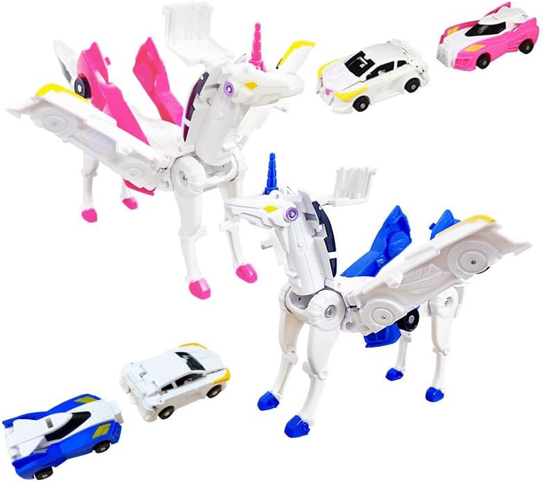Transforming Car Robot Toys, Unicorn Racing Car Set, Boys and Girls, Automatic Deformation, Magnetic Connections, Educational, Collision to Magical Unicorns, Birthday Party (Blue)…
