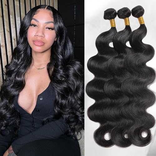 Body Wave Bundles Human Hair 16 18 20Inch 12A Human Hair Bundles Body Wave 3 Bundles 100% Brazilian Hair Extensions Weave Bundles Human Double Weft Natural Black