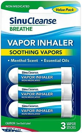 SinuCleanse Vapor Inhaler, Made in USA, Portable, On-The-Go, Non-Medicated, Refreshing Vapors, Pack of 3 Vapor Sticks