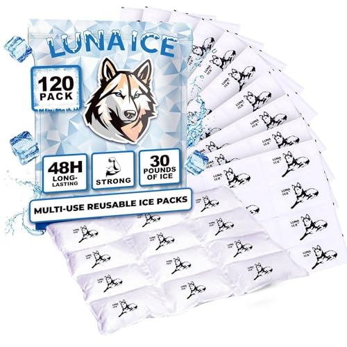 Ice Pack Bulk 12-600-Dry Ice for Shipping Frozen Food-Lunch Box Ice Packs-Slim Size 15x12in/5x3in Cells-Reusable ice packs-Freezer packs-Ice packs shipping-Dry ice packs for shipping-120 Pack-Luna Ice