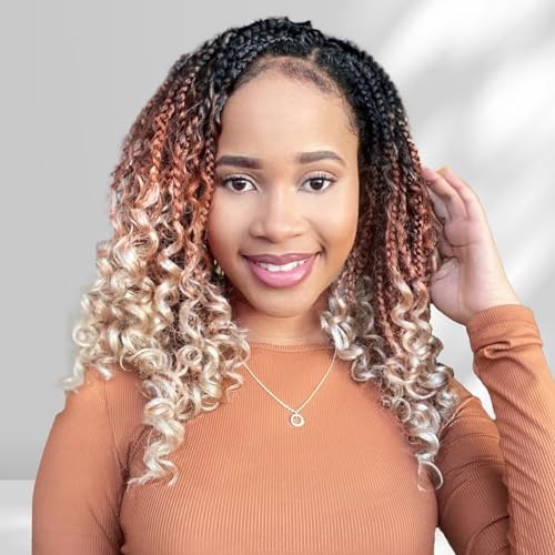 Fulcrum Goddess Box Braids Crochet Hair 12 Inch, 9 Packs Box Braids Crochet Hair for Women, Crochet Braids with Curly Ends (12Inch, 1B/30/613#)
