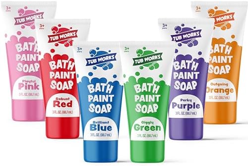 Tub Works® Bath Paint Soap Bath Toy, Classic 6 Pack | Non-Toxic | Washable Bathtub Paint for Finger Painting on Tub Walls | Ideal Toddler Bath Toys for Creative Play | Easy to Clean, Fun Paint Soap