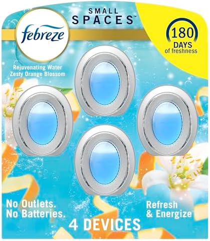Febreze Small Spaces Air Freshener, Odor-Fighting, Plug In Alternative, Air Fresheners for Home and Bathroom and Kitchen, Closet Air Fresheners, Refresh & Energize Scent, 4 Count