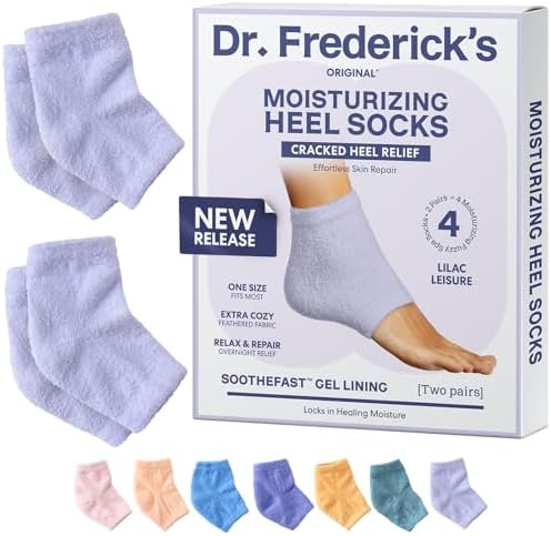 Dr. Frederick's Original Moisturizing Fuzzy Heel Socks - 2 Pairs - Cozy Gel-Lined Sleep Socks for Women & Men - Soothing Dry, Cracked Feet - Cracked Heel Repair - Heal Dry Heels - Lilac Leisure