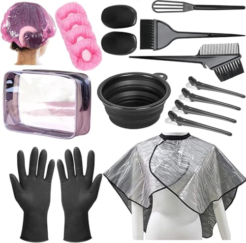 Hair Dye Kit 18 Pieces Hair Coloring Kit, Hair Tinting Bowl, Hair agitator, Dye Brush, Ear Cover, Hairpin, Hair Coloring Cape For Hair Coloring Hair Dye Tools and DIY at Home