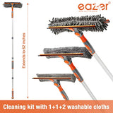 eazer Squeegee Window Cleaner Tool 2 in 1 Rotatable Window Cleaning Squeegee Kit with Extension Pole, 62'' Telescopic Window Washing Kit, Bendable Head for Home Car Glass - 4 Pads