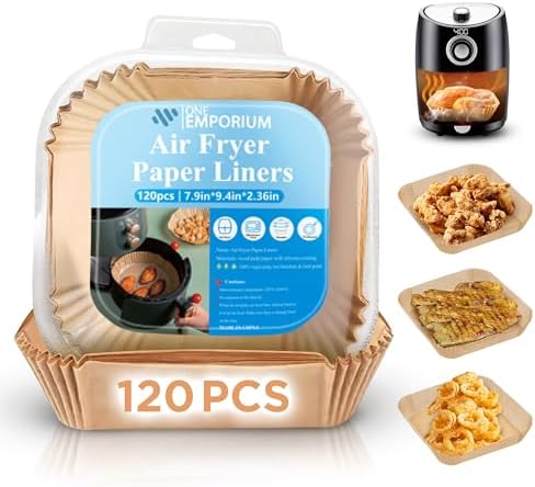 Grease & Waterproof Airfryer Liners, Non-Stick Air Fryer Liners Disposable/Reusable, Airfryer Accessory Compatible with Ninja, Tower & Cosori, 7.9” x 9.4” x 2.36”, 120 pieces - ONE EMPORIUM