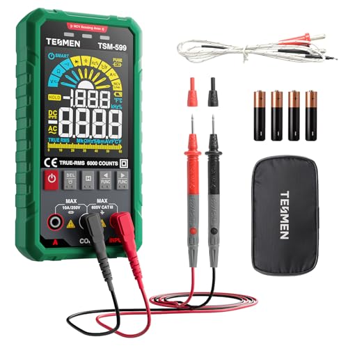 TESMEN TM-510 Digital Multimeter, 4000 Counts, Smart Measurement, Auto-Ranging Voltmeter; Voltage Tester with Non-Contact Voltage Function, Measures AC/DC Voltage, Resistance, Continuity – Green