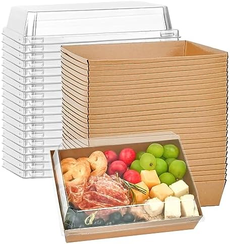 Ocmoiy 7x5 Inch Charcuterie Boxes with Clear Lids, 25 Pack Paper Bakery Boxes with Window, Disposable Take Out Food Containers for Sandwiches, Strawberries, Cookies, Cupcakes (Brown)
