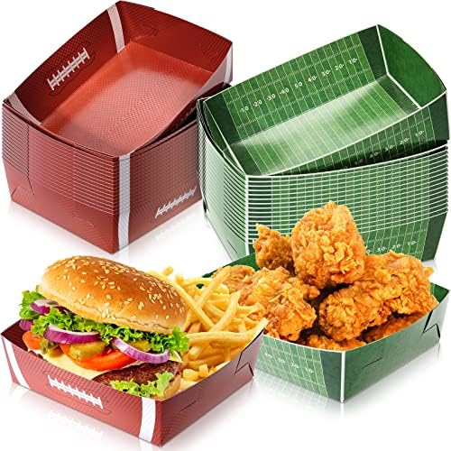 Sawysine 36 Pack Football Party Favors Large Football Plates 5 lb Paper Trays Serving Tray Football Party Nachos Food Boats Disposable Football Bowls for Carnival, Birthday, Football Party Decorations
