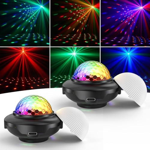 Rechargeable Disco Ball, Battery Powered Party Lights, Strobe Lights with Auto Sound Activated DJ Lighting for Indoors, Party, Wedding, Events, Karaoke, Dance, Bars, Home, Room (2pcs)