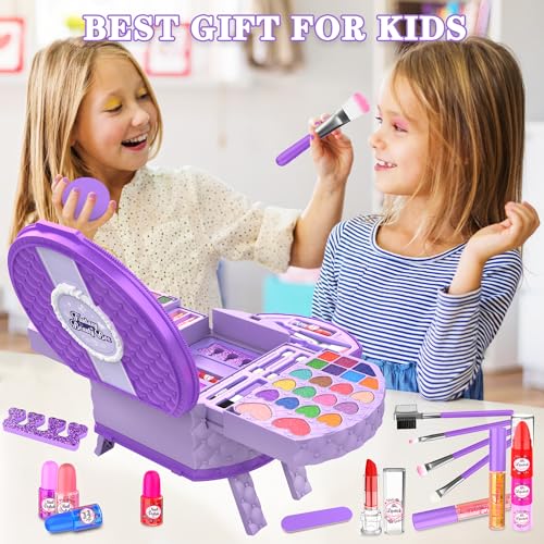 Kids Makeup Kit for Girl, 66 Pcs Washable Makeup Set for Little Girls, Real Cosmetic Set Pretend Play Makeup Toy Beauty Set Christmas & Birthday Gift Age 3 4 5 6 7 8 9+ Year Old Kids Toddler Toys