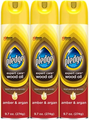 Pledge Moisturizing Oil Spray for Furniture, Conditioner, Restorer and Protector, Works on Glass Leather, Granite, Wood, Stainless Steel, Amber & Argan, 9.7 oz - Pack of 3