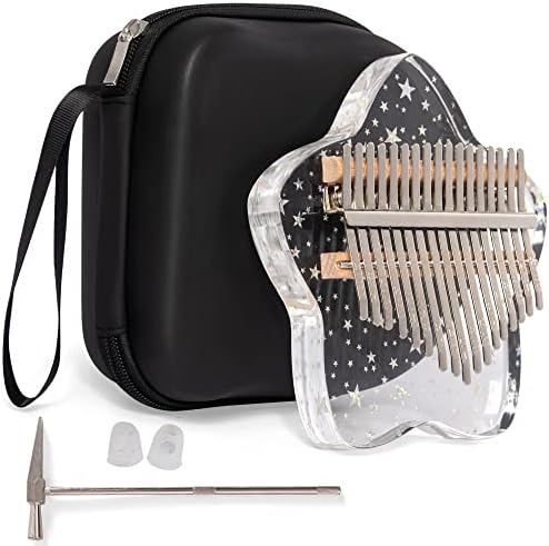 Cute Kalimba Thumb Piano 17 Keys-Star Crystal Acrylic Finger Piano-Portable Mbira Musical Instruments Cute Christmas Gift with Tune Hammer and Study Instruction for Adults Beginners