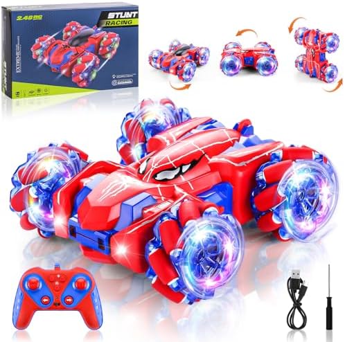 Spider Remote Control Car, 2.4Ghz RC Cars with Headlight Double Sided Off-Road 360° Rotating RC Drift Car Toys, Rechargeable 4WD RC Stunt Car Indoor Outdoor Spider Toys for Boys 4-6 5-7 8-13