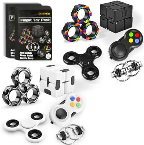 5Pcs Fidget Toys Adults Set, Autism Sensory Pack with figette Cube Magnetic Rings Pad ADHD Stress Relief for Kids Teen, Cool Gadget Desk Spinner Christmas Stocking Stuffer