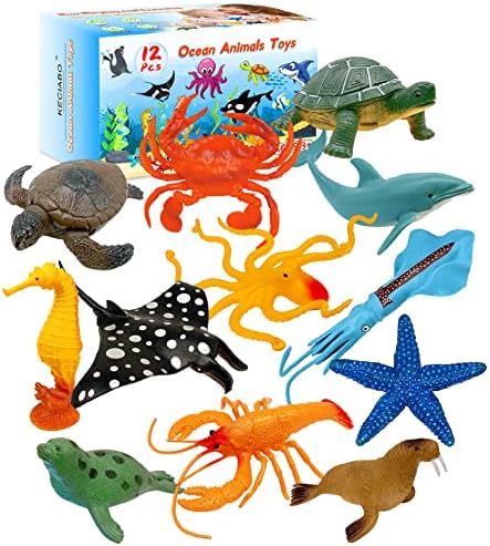 Ocean Sea Animal Figures, 12 Pack Realistic Soft Plastic Bath Toys for Toddlers, Kids, Boys, and Girls