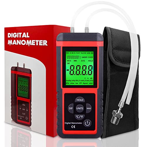 EHDIS Manometer, Professional Air Pressure Meter, Dual-Port HVAC Digital Gas Pressure Tester Differential Gauge