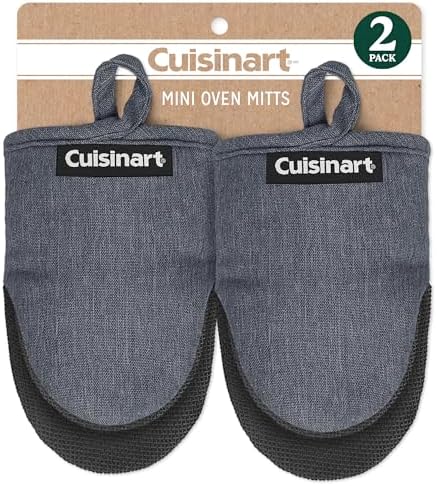 Cuisinart Mini Oven Mitts – 5.5” x 7” Heat-Resistant Kitchen Mitts for Oven with Non-Slip Neoprene Palm, Cotton Filling, and Fabric Loop – Durable Oven Mitt Set for Cooking & Baking (Chambray)