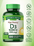Nature's Truth Vitamin D3 10000 IU Softgels | 300 Count | Extra Strength | Non-GMO & Gluten Free Supplement